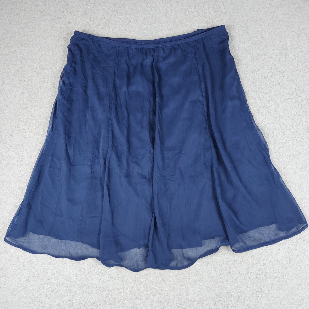 CJ Banks A-Line Skirt Women 1X Navy Blue Chiffon Overlay Lined Academia Classic